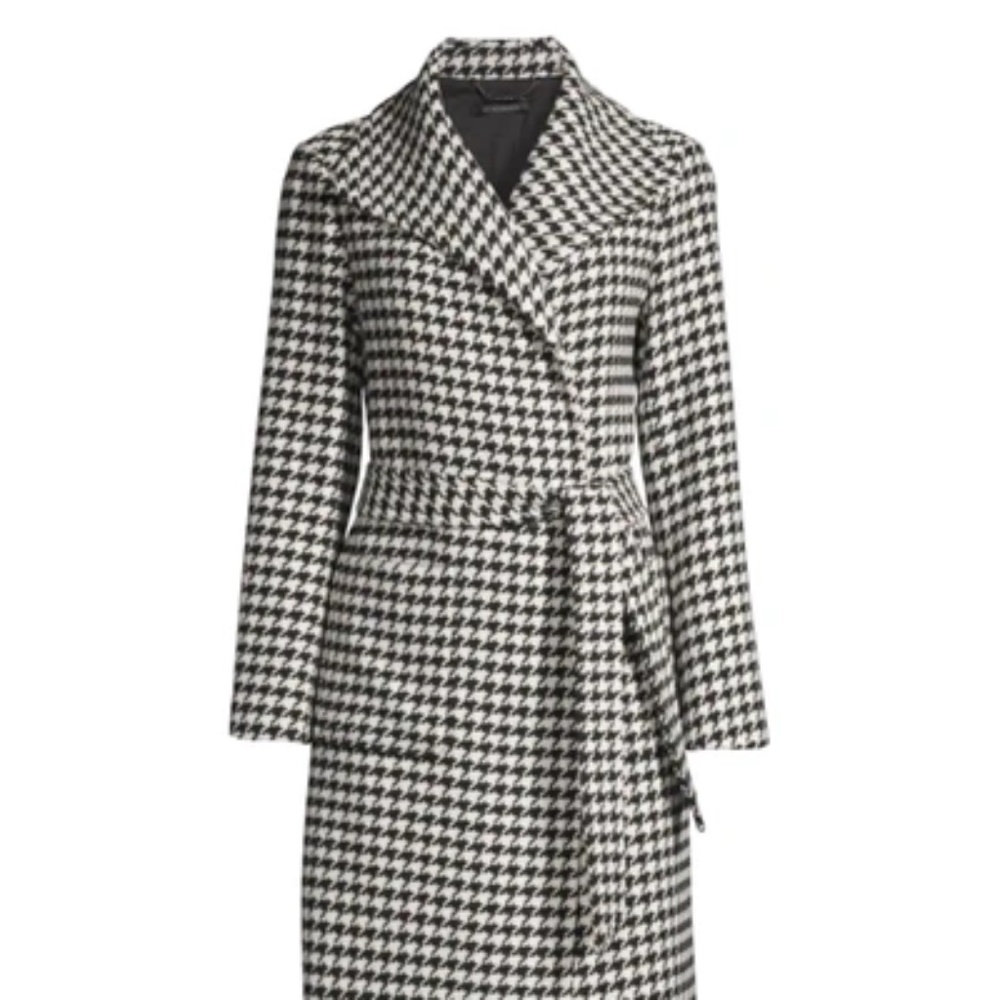 ELIE TAHARI Belted Houndstooth Coat